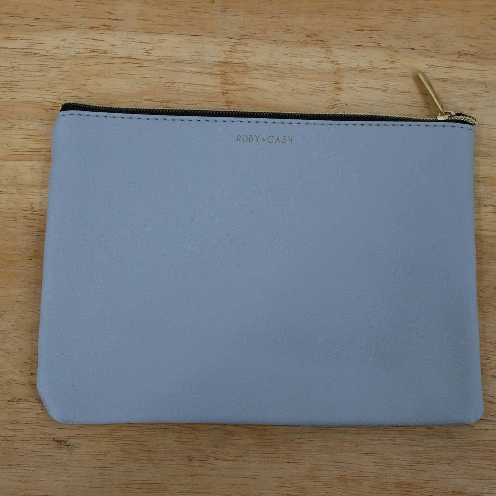 Ruby + Cash Coffee Till Cocktails Pouch Bag Womens 9x6.5 in Blue Faux Leather